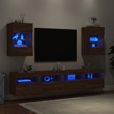 vidaXL Muebles TV de pared luces LED 2 uds roble marrón 40x30x60,5 cm
