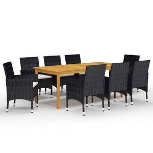 vidaXL Juego de comedor de jard&iacute;n de 9 piezas negro