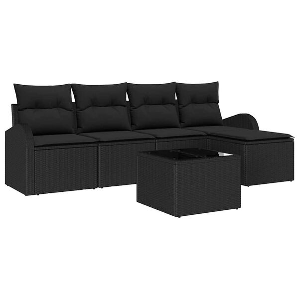 vidaXL Conjunto de sof&aacute; de jard&iacute;n 6 pcs Negro rat&aacute;n sint&eacute;tico