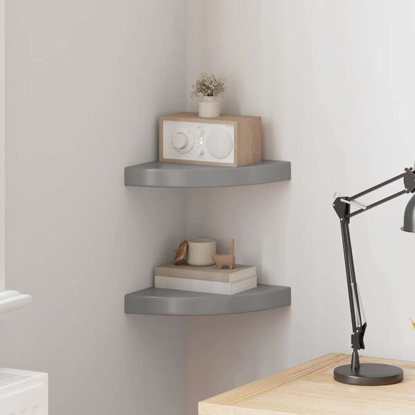 vidaXL Estante flotante de pared 2 uds MDF gris brillo 25x25x3,8 cm