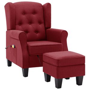 vidaXL Sillón de masaje con reposapiés tela rojo tinto