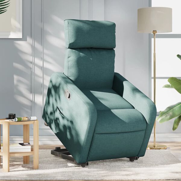 vidaXL Sill&oacute;n reclinable elevable tela verde oscuro