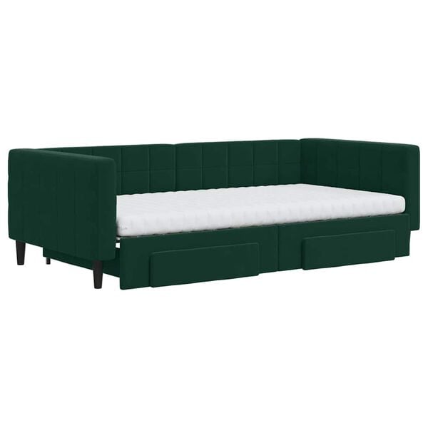 vidaXL Sof&aacute; cama nido con cajones terciopelo verde oscuro 100x200 cm