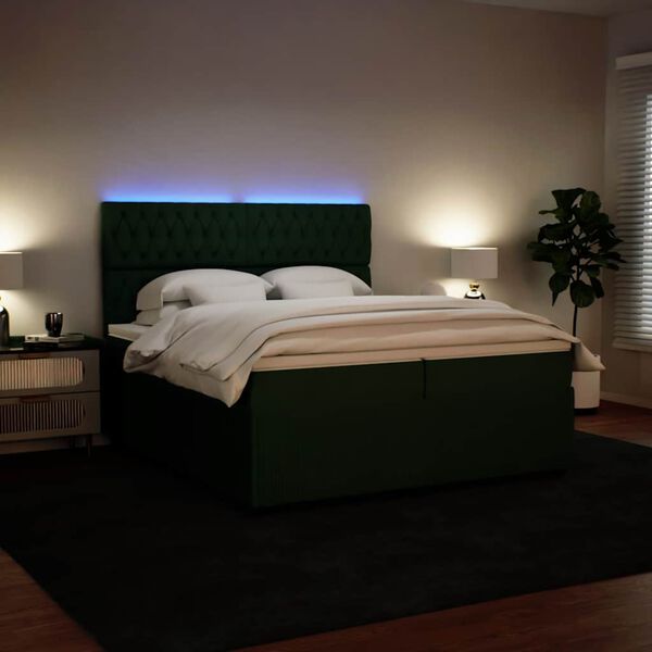 vidaXL Cama box spring con colchón terciopelo verde oscuro 200x200 cm