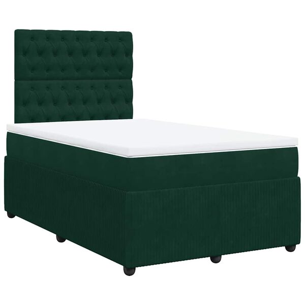vidaXL Cama box spring con colch&oacute;n terciopelo verde oscuro 120x190 cm