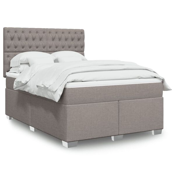 vidaXL Cama box spring con colch&oacute;n tela gris taupe 140x190 cm