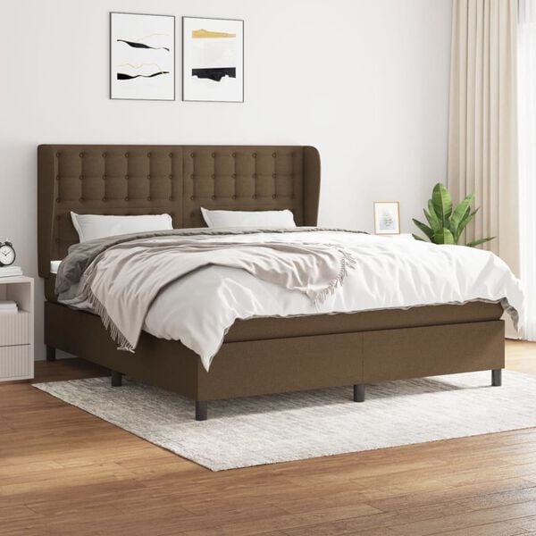 vidaXL Cama box spring con colch&oacute;n tela marr&oacute;n oscuro 180x200 cm