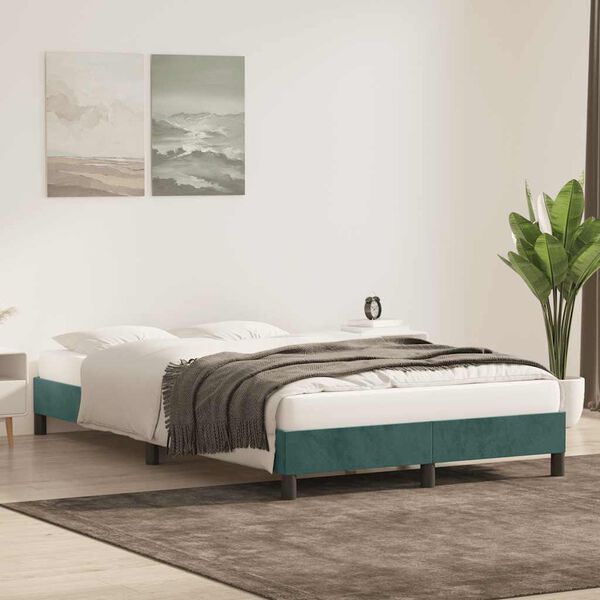vidaXL Estructura cama sin colch&oacute;n terciopelo verde oscuro 120x220 cm