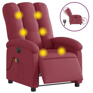 vidaXL Sill&oacute;n de masaje reclinable el&eacute;ctrico tela rojo tinto