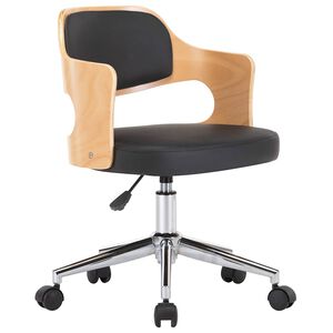 vidaXL Silla de oficina giratoria madera curvada cuero sint&eacute;tico negro