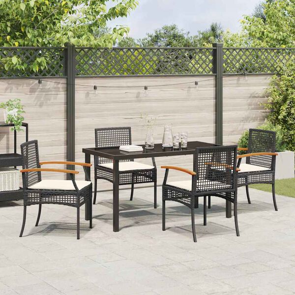 vidaXL Conjunto de Comedor de Jard&iacute;n 5 pcs Negro rat&aacute;n sint&eacute;tico
