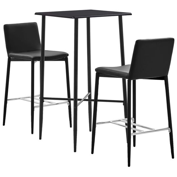 vidaXL Set mesa alta y taburetes de bar 3 piezas cuero sint&eacute;tico negro