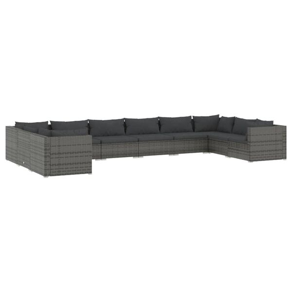 vidaXL Set de muebles de jard&iacute;n 10 pzas y cojines rat&aacute;n sint&eacute;tico gris