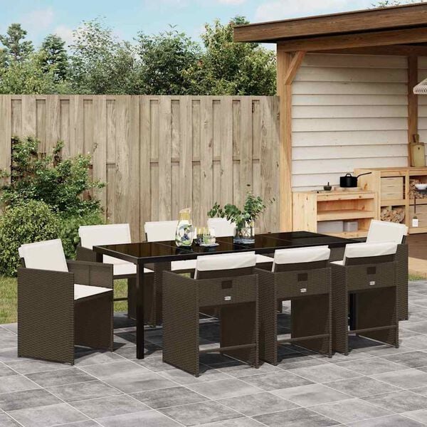 vidaXL Conjunto de Comedor de Jard&iacute;n 9 pcs Marr&oacute;n rat&aacute;n sint&eacute;tico