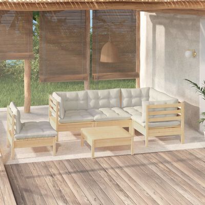vidaXL Muebles de jardín 6 piezas cojines madera de pino color crema