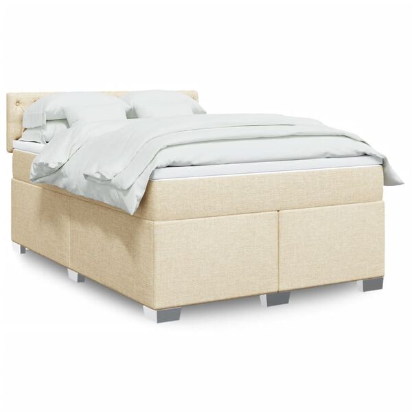 vidaXL Cama box spring con colch&oacute;n tela color crema 140x190 cm