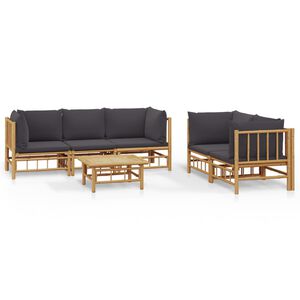 vidaXL Set de muebles de jard&iacute;n 6 piezas bamb&uacute; con cojines gris oscuro