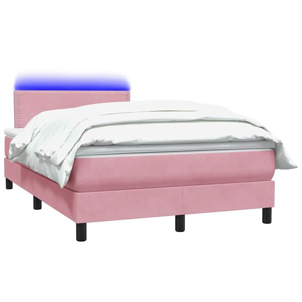 vidaXL Cama box spring con colch&oacute;n y LED terciopelo rosa 120x210 cm
