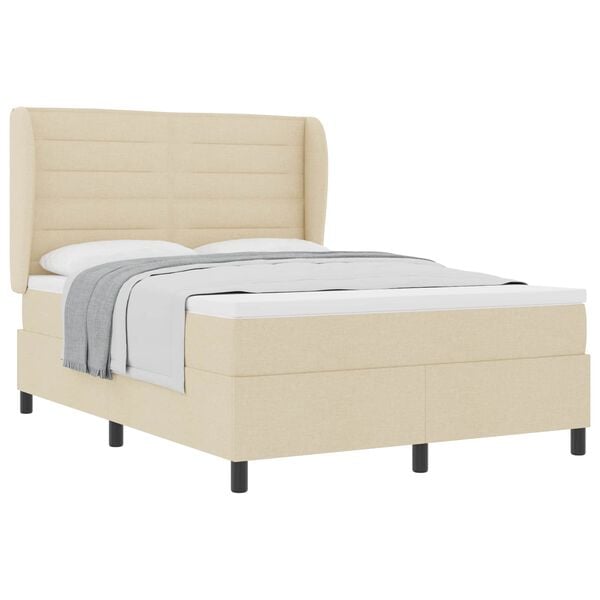 vidaXL Cama tipo Box Spring con colch&oacute;n Crema 140 x 200 cm tela