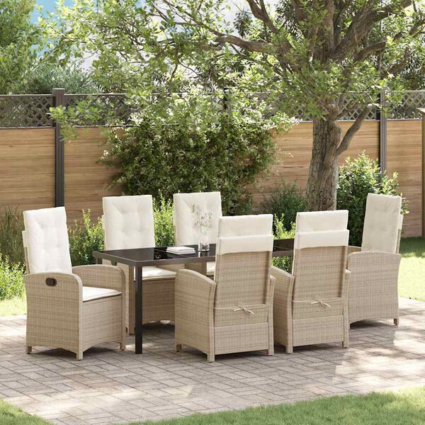 vidaXL Conjunto de Comedor de Jard&iacute;n 7 pcs Beige rat&aacute;n sint&eacute;tico