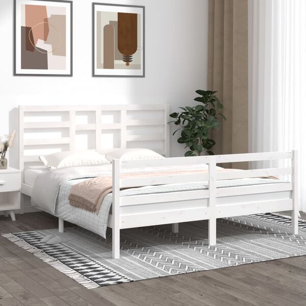 vidaXL Estructura de cama sin colch&oacute;n madera maciza blanco 160x200 cm