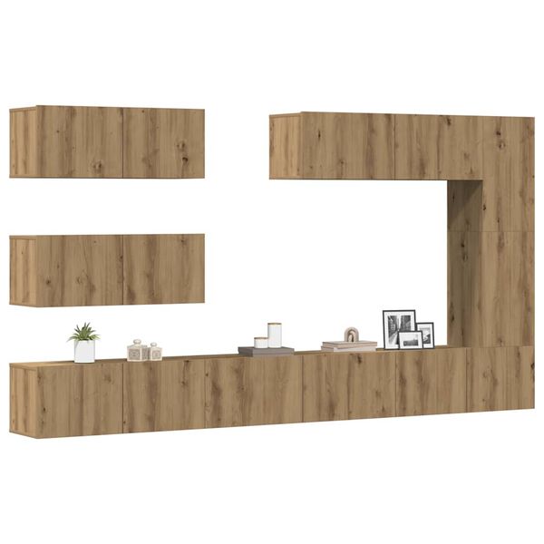 vidaXL Mueble para TV de pared madera contrachapada artesanal 7 piezas