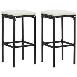 vidaXL Taburetes de cocina con cojines 2 uds rat&aacute;n sint&eacute;tico negro