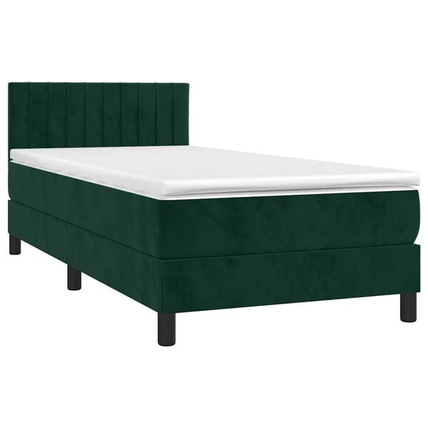 vidaXL Cama box spring colch&oacute;n y LED terciopelo verde oscuro 80x200 cm