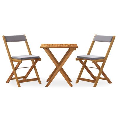 vidaXL Mesa y sillas plegables terraza 3 pzas y cojines madera acacia