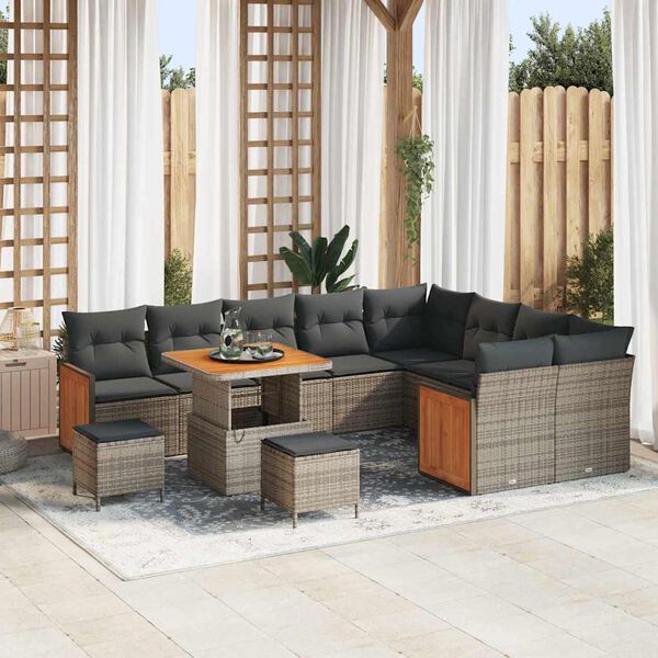 vidaXL Conjunto de sof&aacute; de jard&iacute;n 12 pcs Gris Gris oscuro