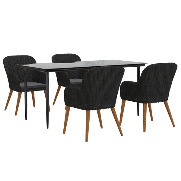 vidaXL Juego de comedor de jardín 5 piezas con cojines negro