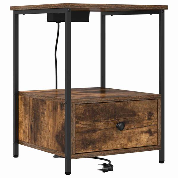 vidaXL Armario de Noche con caj&oacute;n Roble ahumado 42 x 41 x 56 cm