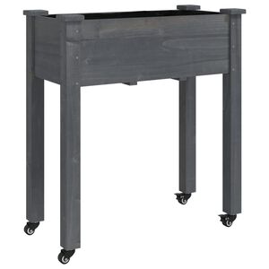 vidaXL Jardinera con forro y ruedas madera de abeto gris 71x37x80 cm
