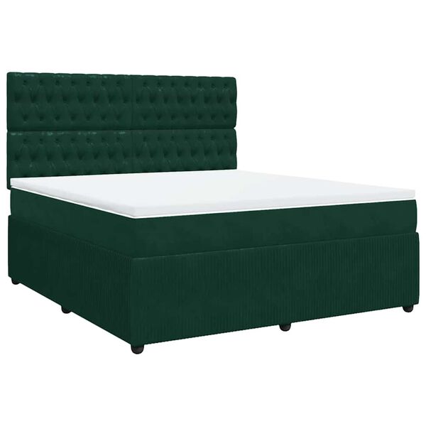 vidaXL Cama box spring con colch&oacute;n terciopelo verde oscuro 180x200 cm