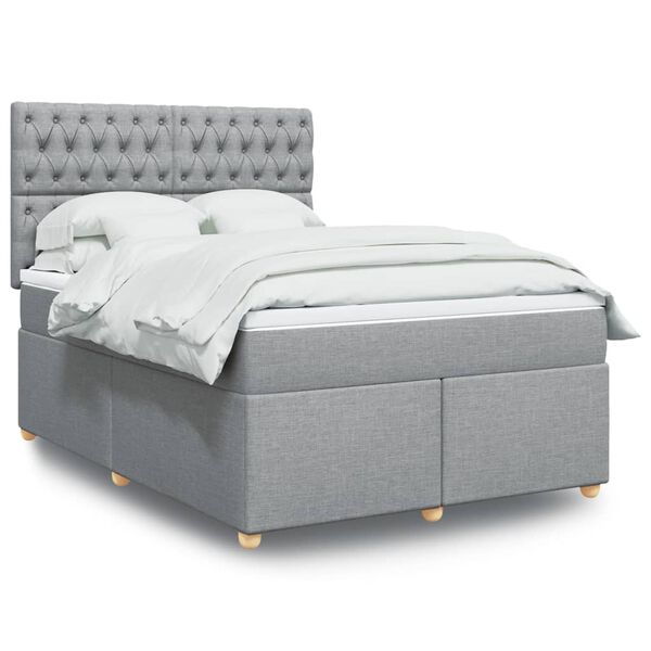 vidaXL Cama box spring con colch&oacute;n tela gris claro 160x200 cm