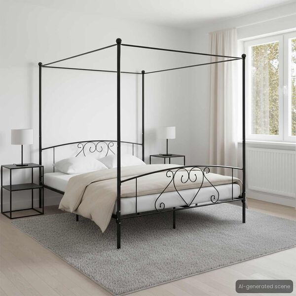 vidaXL Estructura cama con dosel sin colch&oacute;n metal negro 200x200 cm