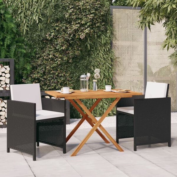 vidaXL Set de comedor de jard&iacute;n 3 piezas con cojines negro