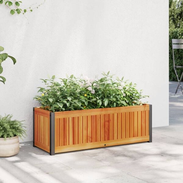 vidaXL Jardinera de madera maciza de acacia y acero 80x30x27,5 cm
