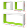 vidaXL Estantes flotantes pared 3 pzas libros/DVD MDF blanco verde