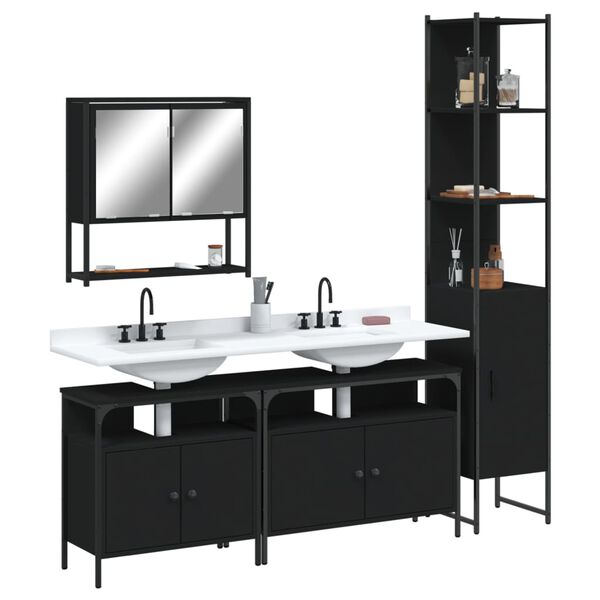 vidaXL Juego de muebles de baño 4 pzas madera contrachapada negro