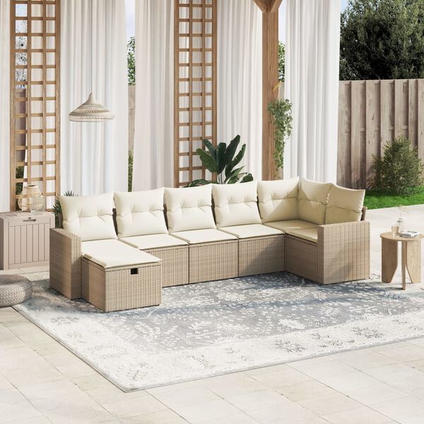 vidaXL Set sof&aacute;s de jard&iacute;n 7 piezas y cojines rat&aacute;n sint&eacute;tico beige