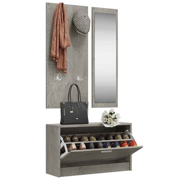 vidaXL Conjunto de zapatero 3 en 1 madera contrachapada gris hormig&oacute;n