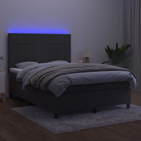 vidaXL Cama box spring colch&oacute;n y LED terciopelo gris oscuro 140x190 cm