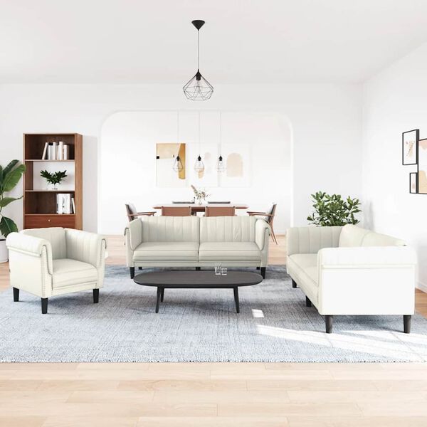 vidaXL Juego de sofás 3 piezas terciopelo crema