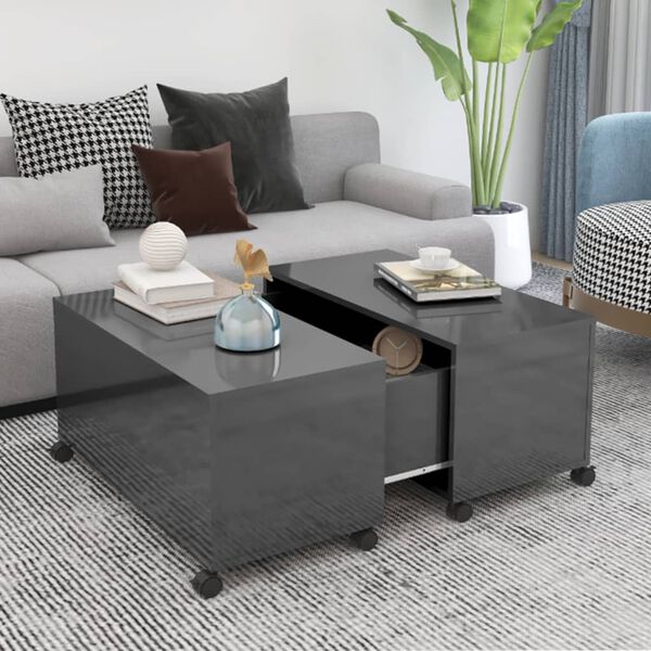vidaXL Mesa de centro madera contrachapada gris brillante 75x75x38 cm