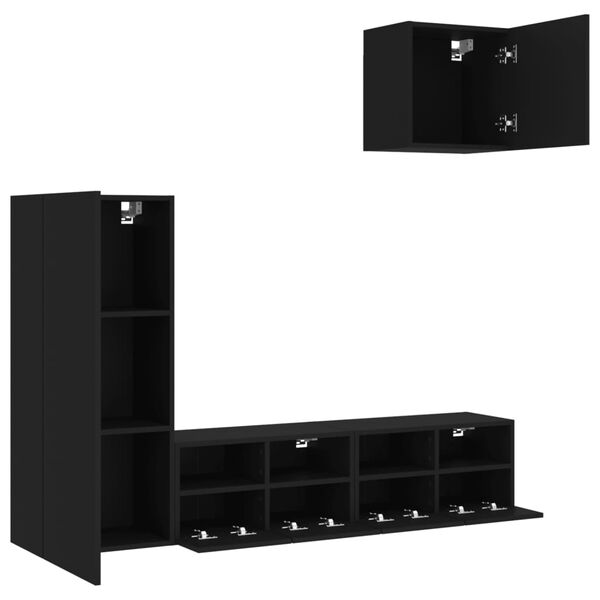 vidaXL Muebles de TV de pared 4 piezas madera de ingenier&iacute;a negro