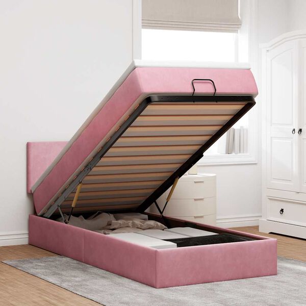 vidaXL Estructura de cama otomana colchón terciopelo rosa 100x200cm