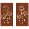 vidaXL Adorno pared jard&iacute;n 2 uds acero corten dise&ntilde;o flores 105x55 cm