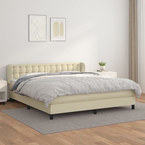 vidaXL Cama box spring con colch&oacute;n cuero sint&eacute;tico crema 180x200 cm