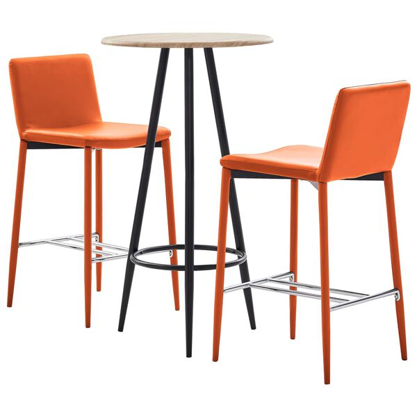 vidaXL Set mesa alta y taburetes de bar 3 pzas cuero sint&eacute;tico naranja